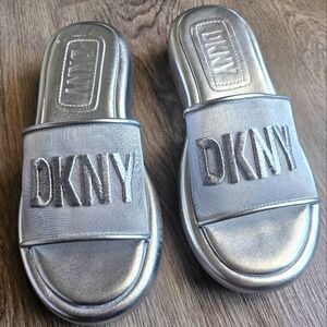 DKNY Silver Slide Sandals NEW